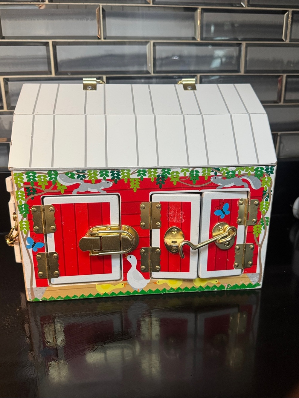 Melissa & Doug Red and White Barn Lock Toy